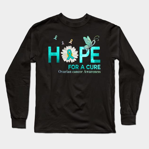 Hope For A Cure Butterfly Flower Ovarian cancer Long Sleeve T-Shirt by HomerNewbergereq